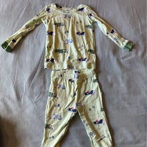 Angel Dear Light Green Pajama Set with Vehicle Print 18-24 months